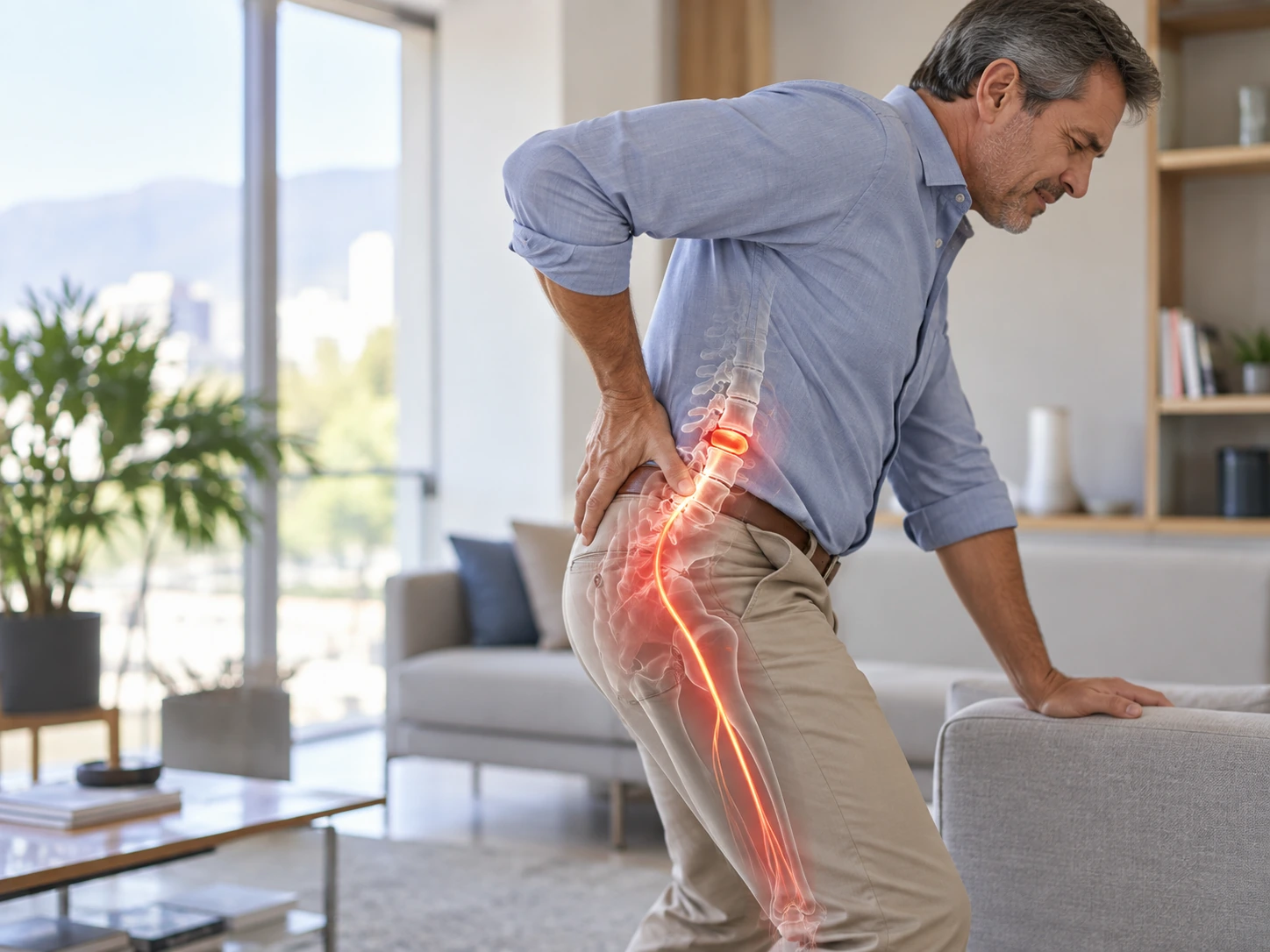 Paciente con dolor lumbar y ciática asociada a una hernia discal lumbar